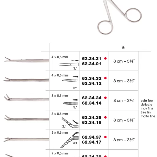 ØRETANG mikro knebøyd 8 cm, m/rett tupp 7 x 0,5 mm - Medicon
