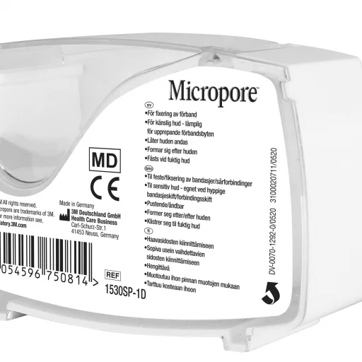 MICROPORE HVIT 2 1/2 m/dispenser, ny type 1530SP1D