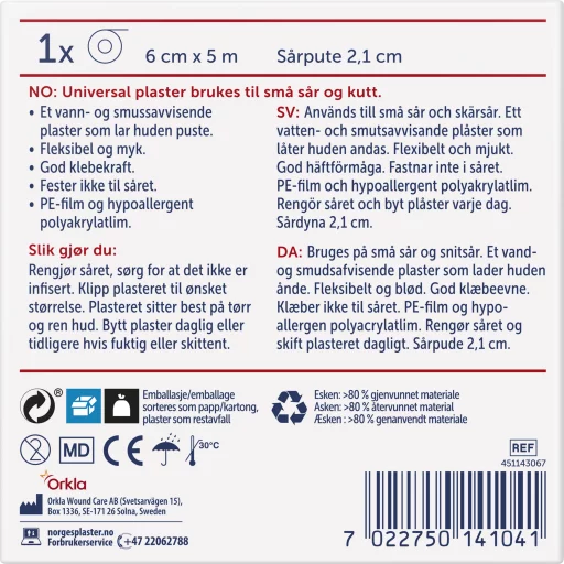 NORGESPLASTER UNIVERSAL plaster m/kompress 6cm x 5m