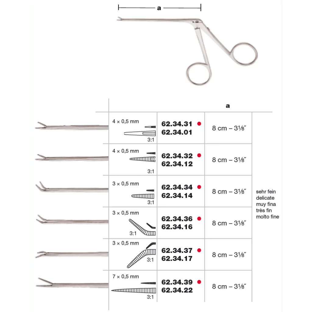 ØRETANG mikro knebøyd 8 cm, m/rett tupp 7 x 0,5 mm - Medicon