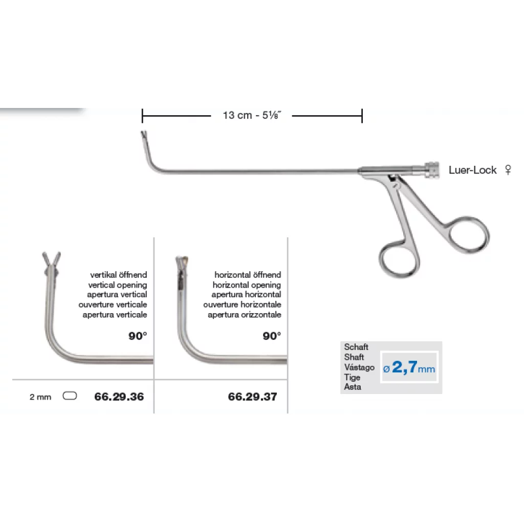 Nesetang cupped 13cm 90° vinklet opp 2mm vertikal luer lock