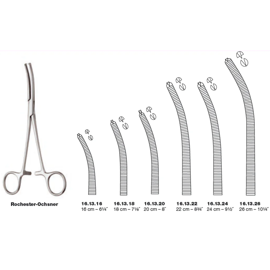 Arterieklemme Rochester Ochsner bøyd 1x2tenner 240mm