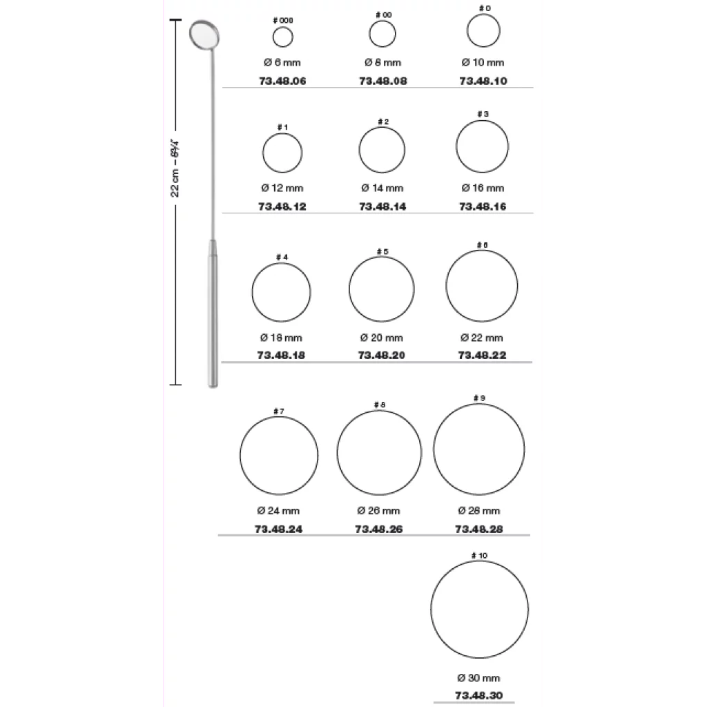 LARYNX SPEIL med skaft fig. 5 - Ø=20mm lengde 22cm - Medicon