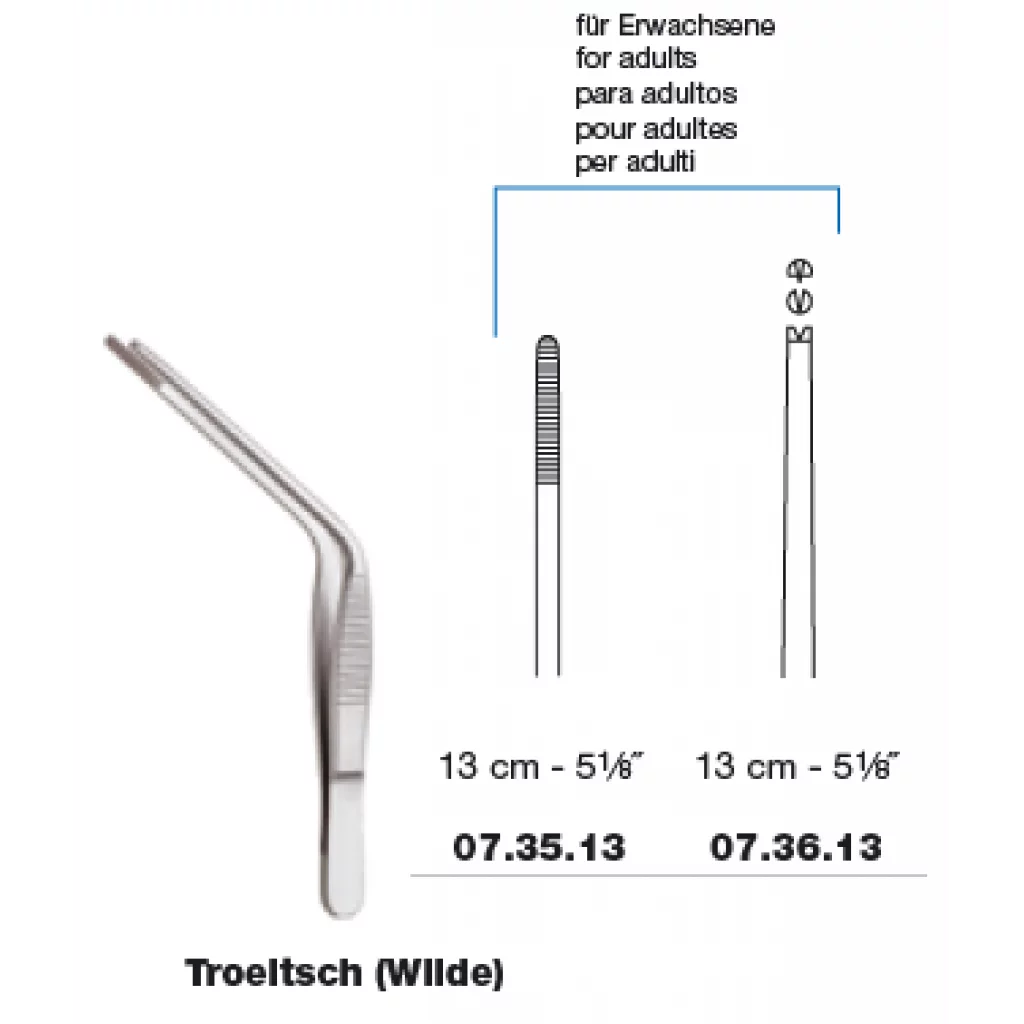 ØREPINSETT TROELTSCH knebøyd anatomisk 13 cm - Medicon
